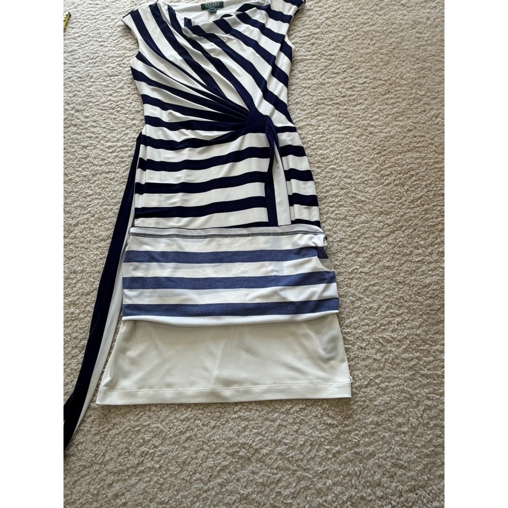 Ralph Lauren Striped Sheath Dress Side Tie‎ Navy White Size 4 - Picture 10 of 15